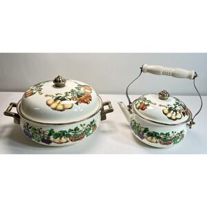 Vintage Tabletops Unlimited Orchard Harvest Dutch Oven Teapot Set Fruit Decor‎